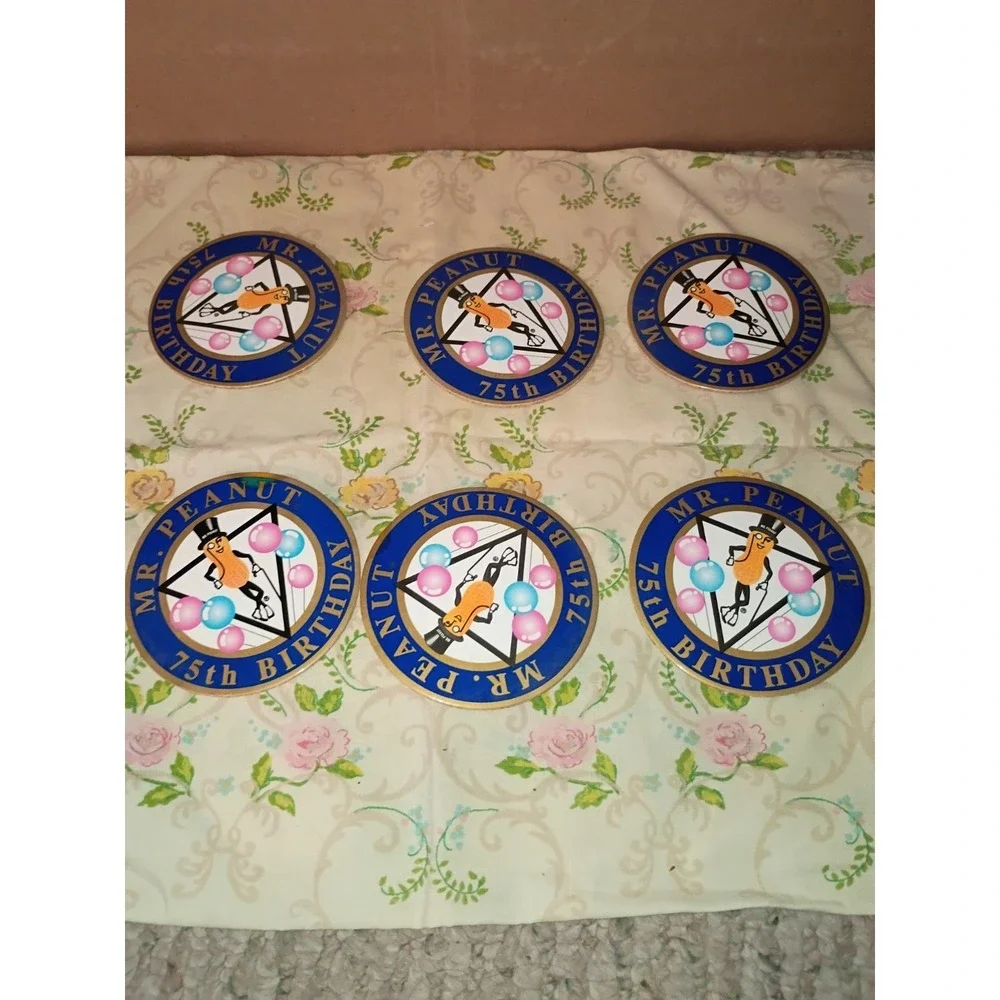 Vintage 1981 Planters Mr Peanut 75th Birthday Cork Backed Coaster (6)